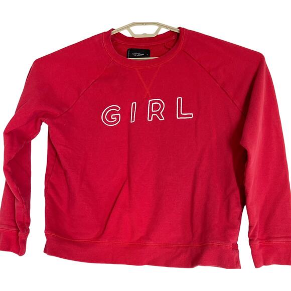 Lucky Brand Women Sweatshirt Large L Red Chain Stitch Girl Pullover Casual - Picture 2 of 6